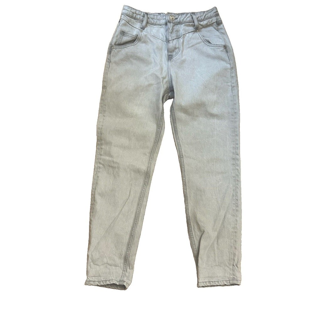River Island Women’s Mom Jeans UK 8R / US 4-6 Light Gray High Waist Relaxed Fit